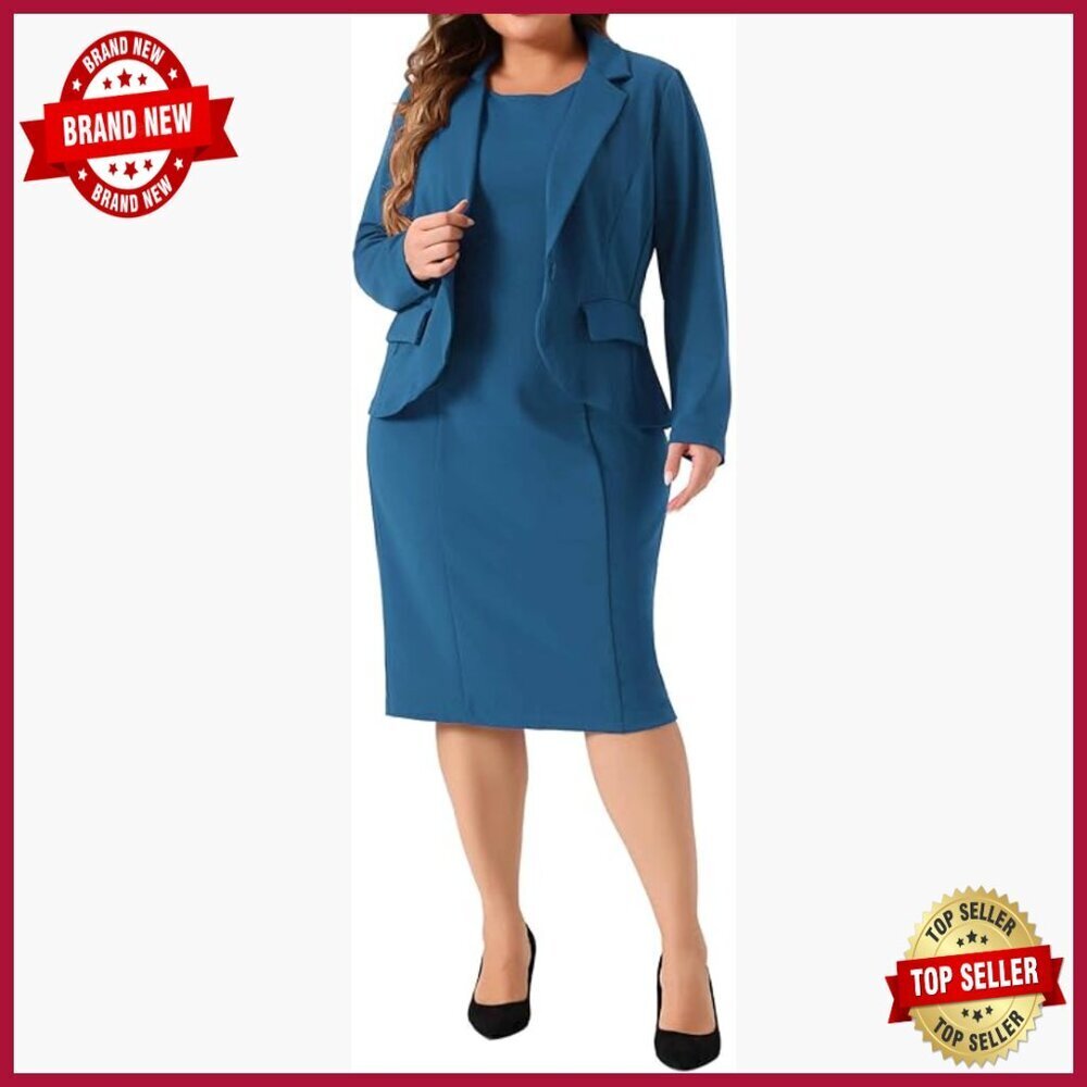 Plus Size Two Piece Suit Set Blazer Sleeveless Dress Business Casual